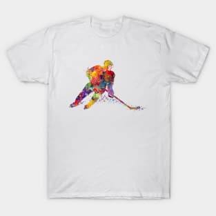 Girl Ice Hockey Player Watercolor T-Shirt